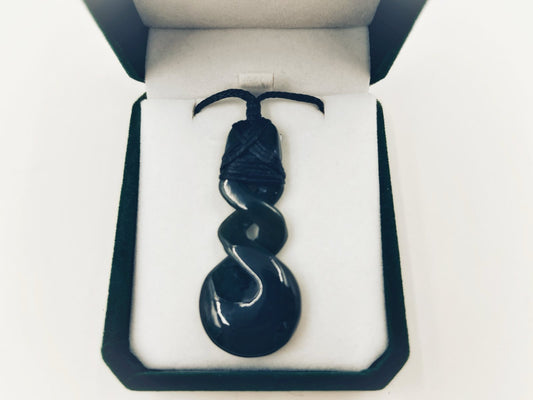 Lashed  Greenstone  Nephrite Double Twist – 57mm Hand-Carved Pendant Carving Studio NZ