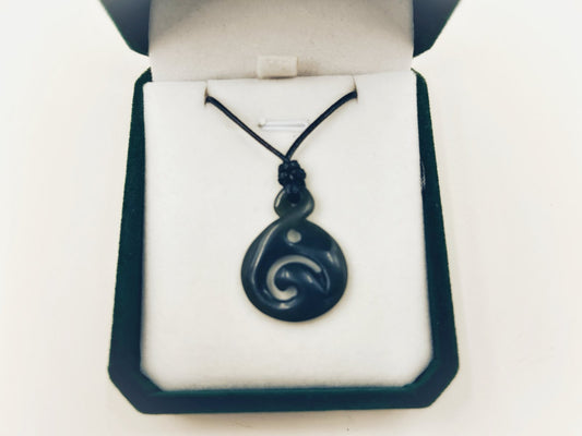 Greenstone Nephrite Jade Twist with Koru Pendant E061 – 32×23mm with Gift Box