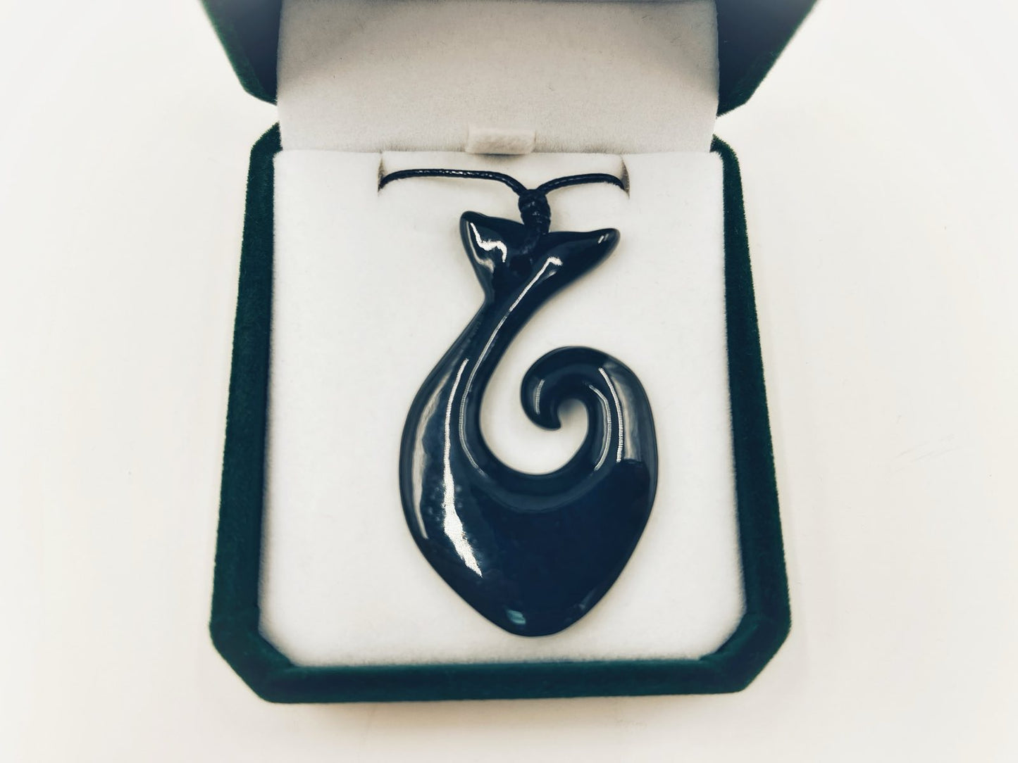 Greenstone Nephrite Jade Hei Matau Fish Hook with Whale Tail Pendant – 55mm, Strength, Protection & Prosperity Symbol