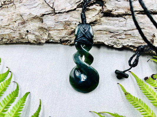 Lashed  Greenstone  Nephrite Double Twist – 57mm Hand-Carved Pendant Carving Studio