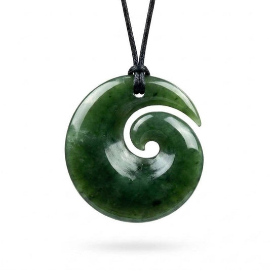 Hand-carved pounamu greenstone nephrite jade Koru pendant necklace 30mm